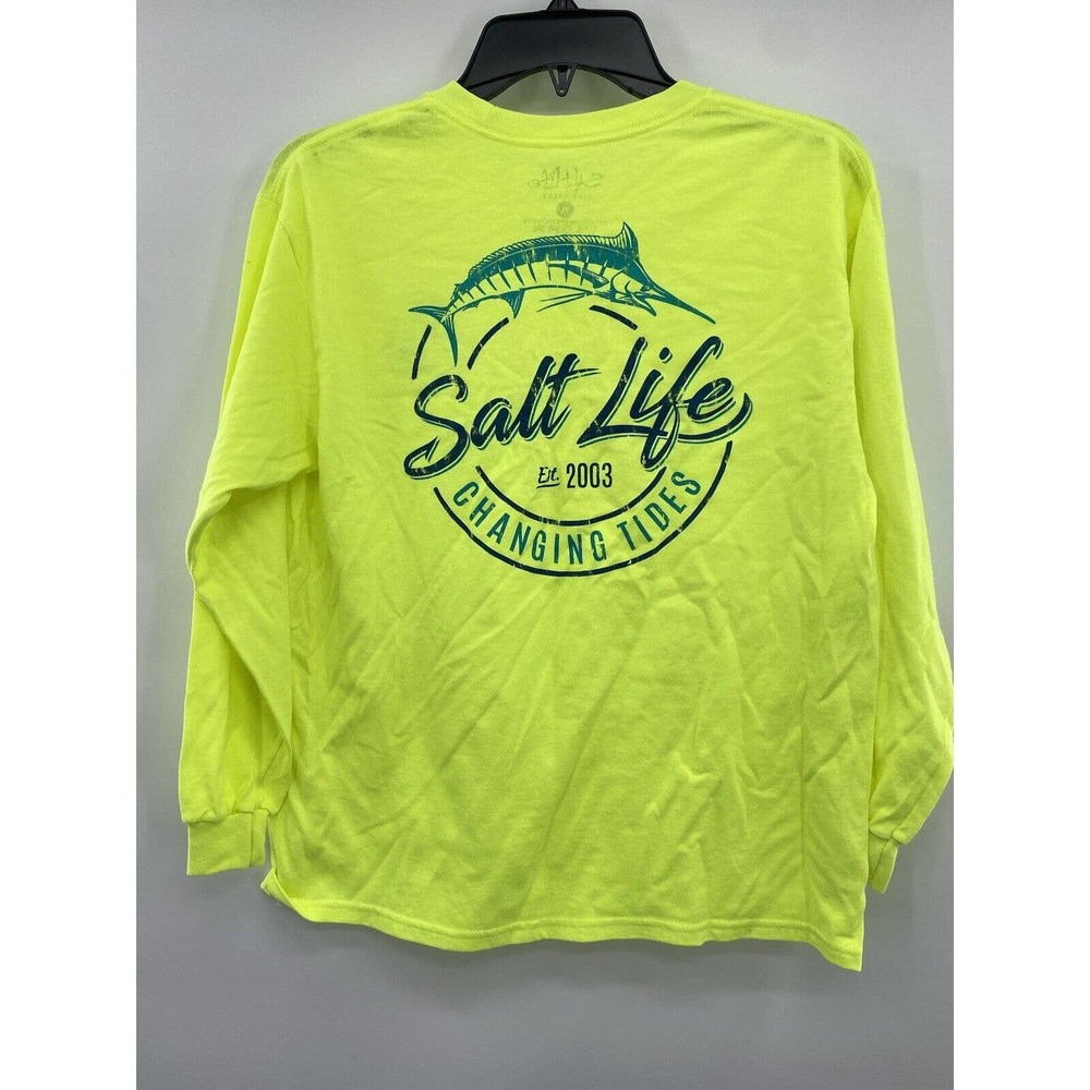 Salt Life Long Sleeve Shirt Size Youth Large Neon Yellow Changing Tides